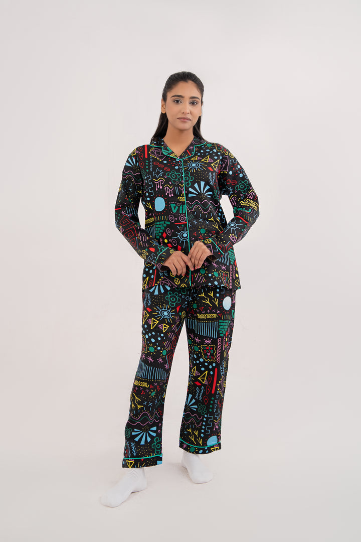 Women Night Suit Multi Color Printed