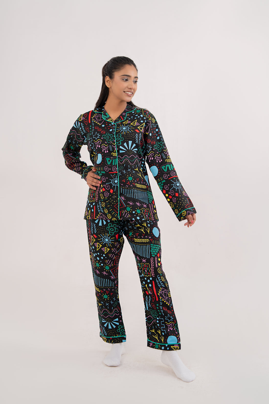 Women Night Suit Multi Color Printed