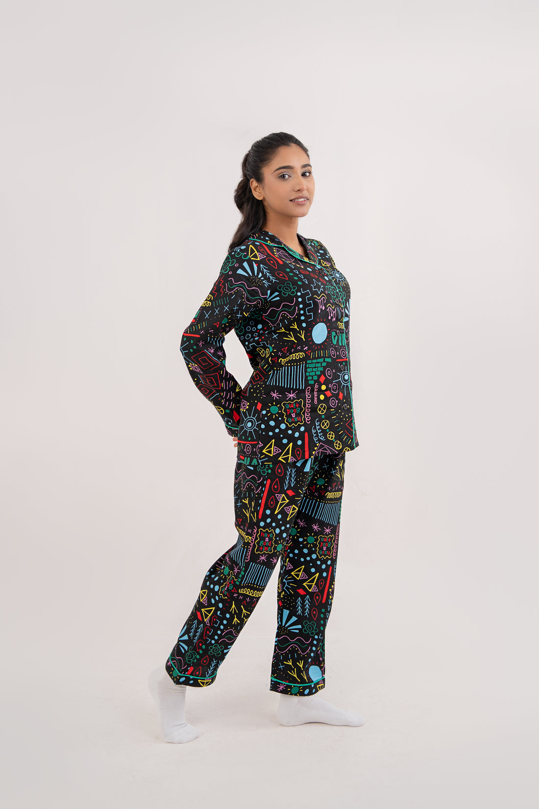 Women Night Suit Multi Color Printed