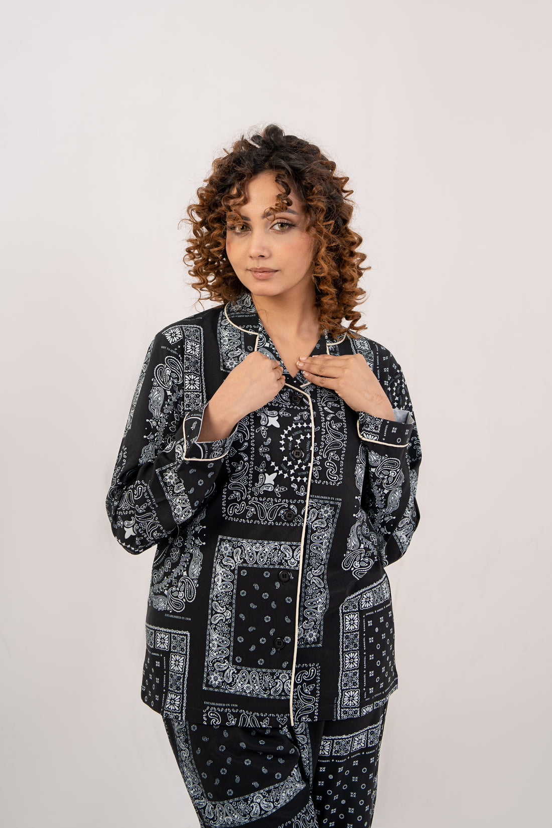 Women Night Suit Black Printed