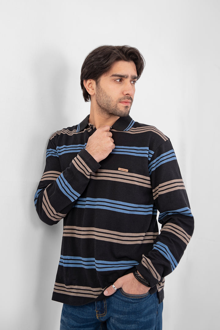 Men Full Sleeves Polo Striper