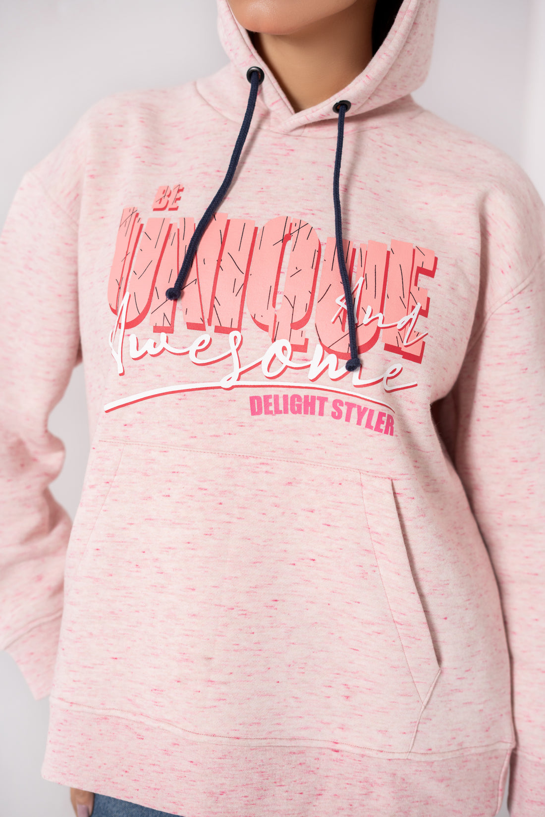 Women Hoodie Melange Pink