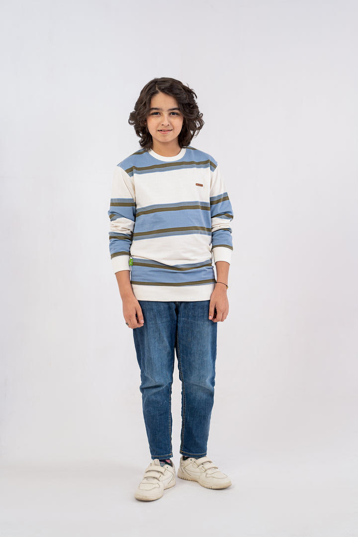 Boys Sweat Shirt Terry Blue Striper