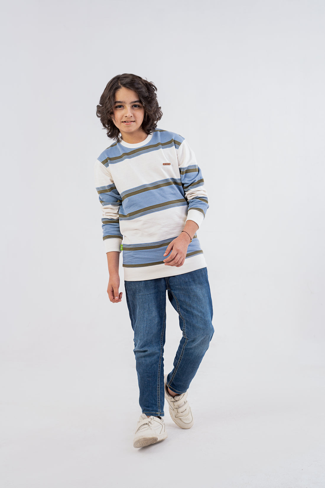 Boys Sweat Shirt Terry Blue Striper