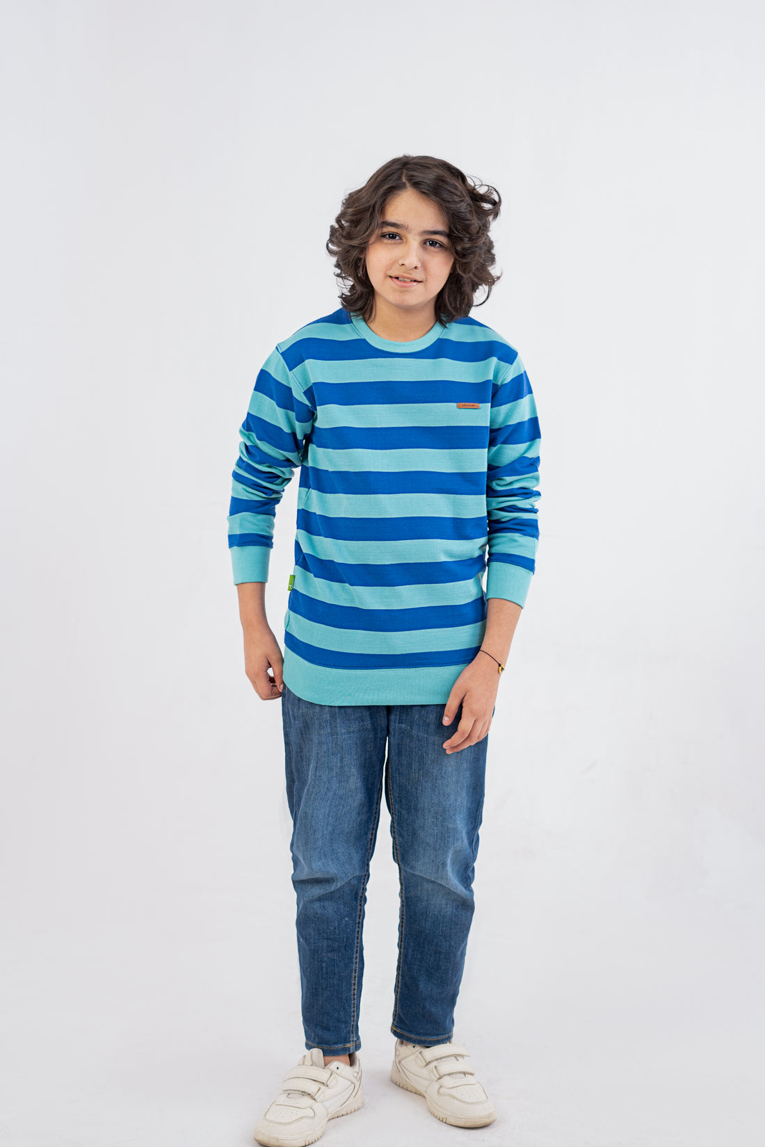 Boys Sweat Shirt Terry Teal Striper