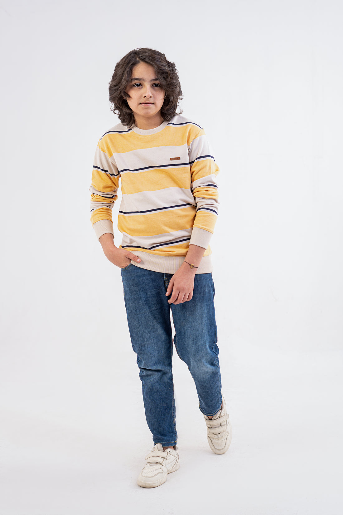 Boys Sweat Shirt Terry Yellow Striper