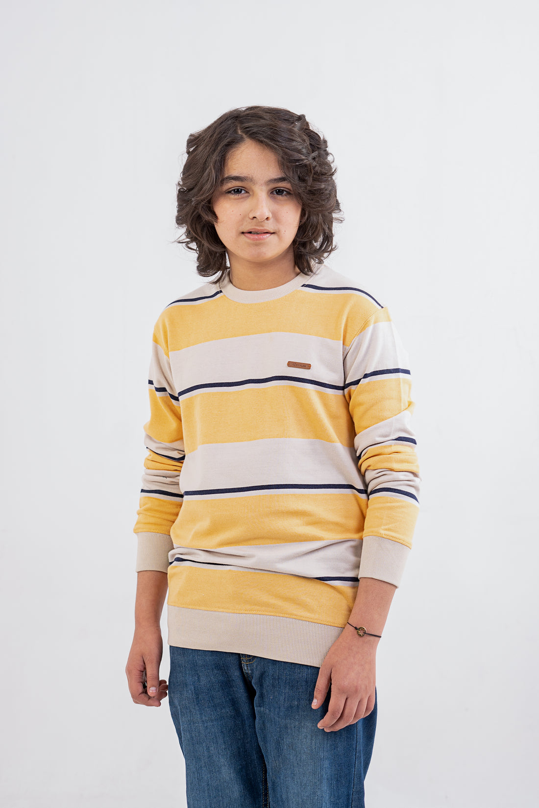 Boys Sweat Shirt Terry Yellow Striper