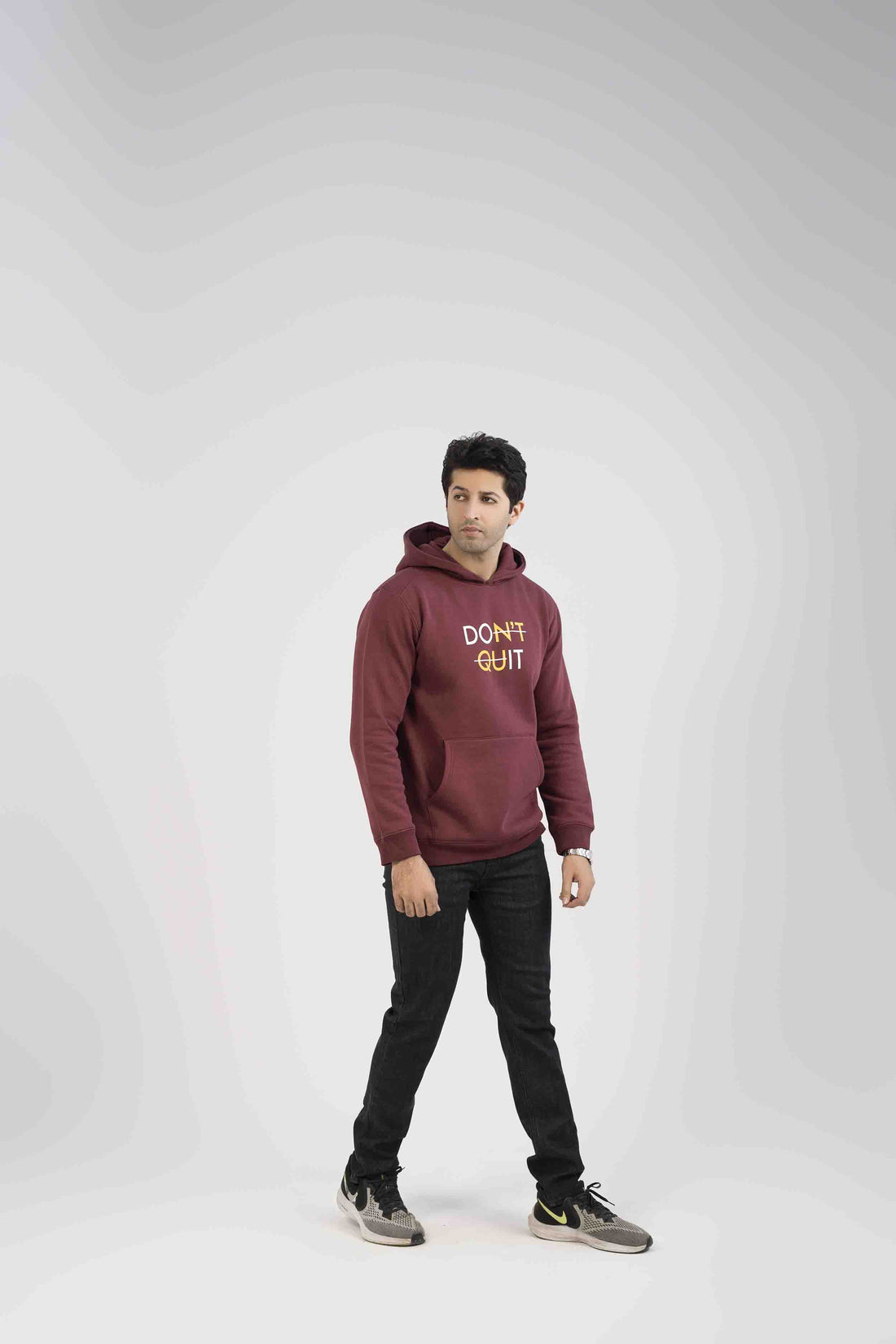 Men Hoodie Maroon Color With Screen Printing