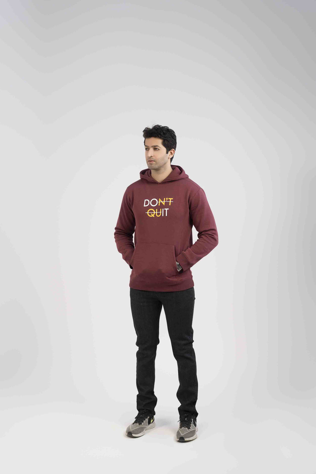 Men Hoodie Maroon Color With Screen Printing