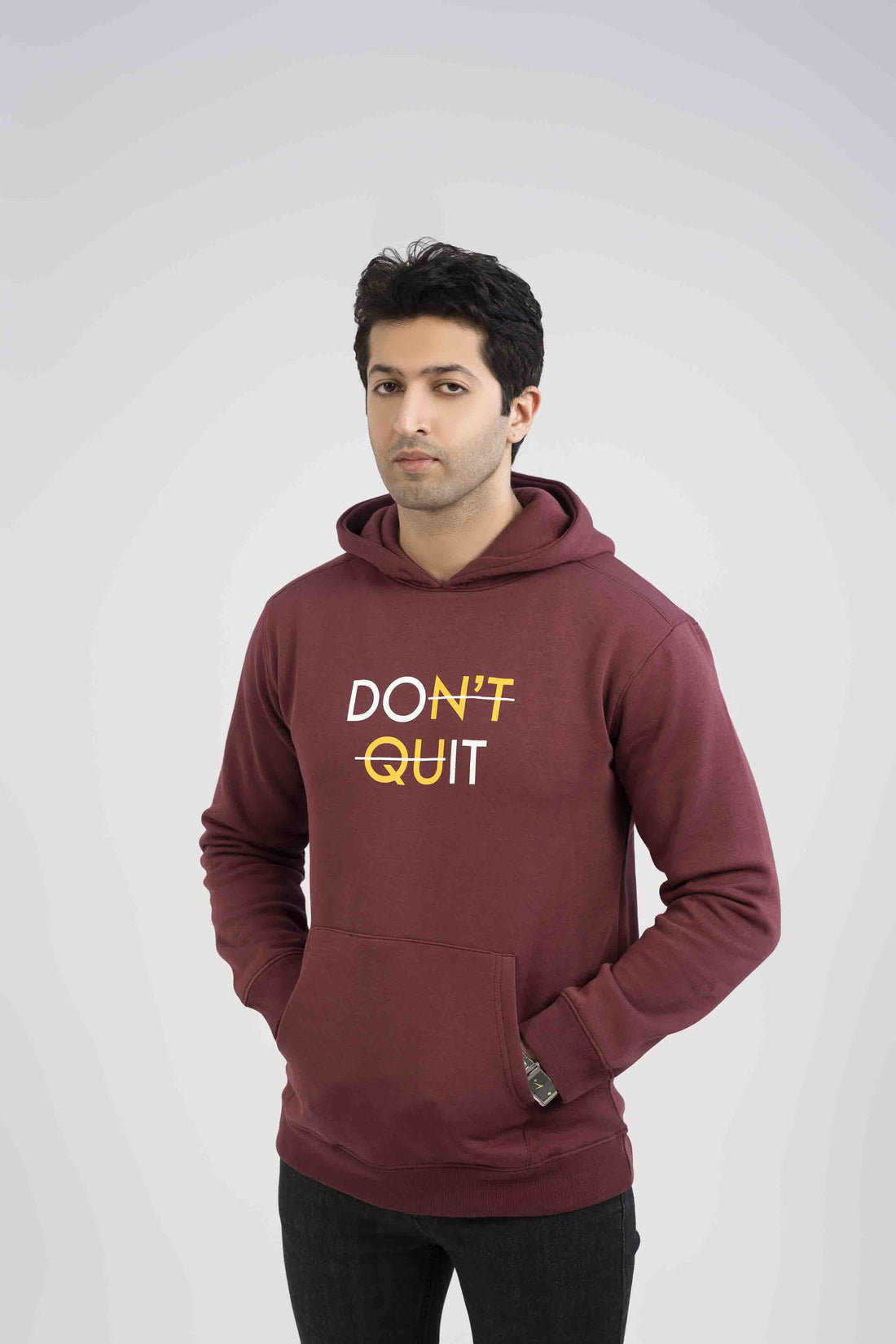 Men Hoodie Maroon Color With Screen Printing