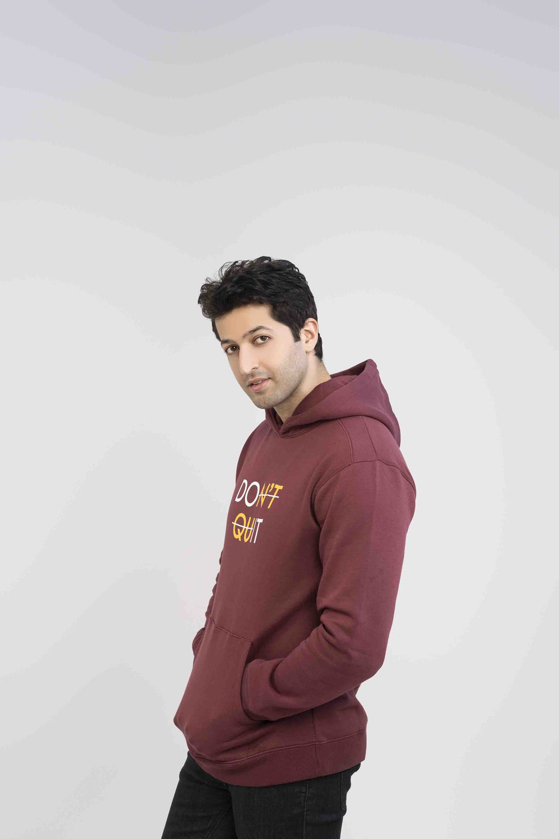 Men Hoodie Maroon Color With Screen Printing