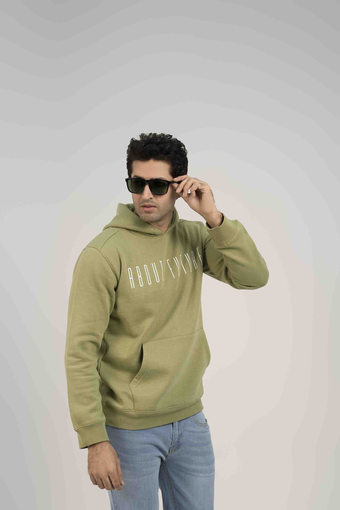 Men Hoodie Olive Color With Screen Printing