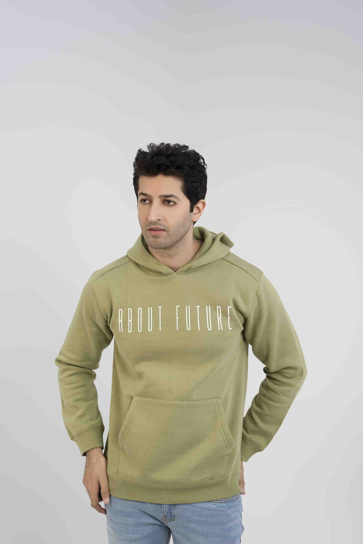 Men Hoodie Olive Color With Screen Printing