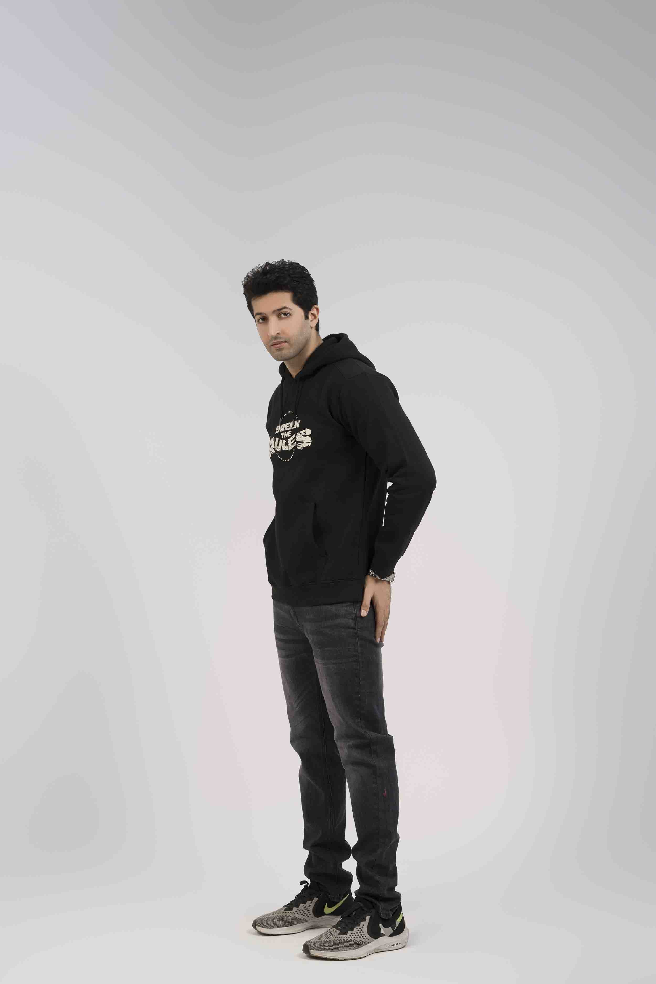 Men Hoodie Black Color With Screen Printing