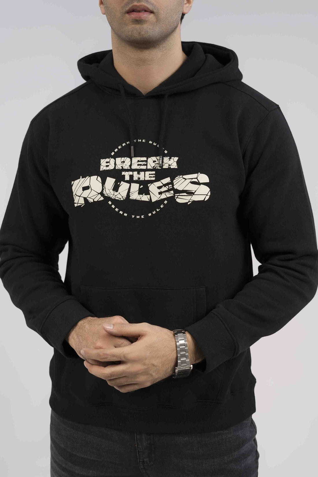 Men Hoodie Black Color With Screen Printing