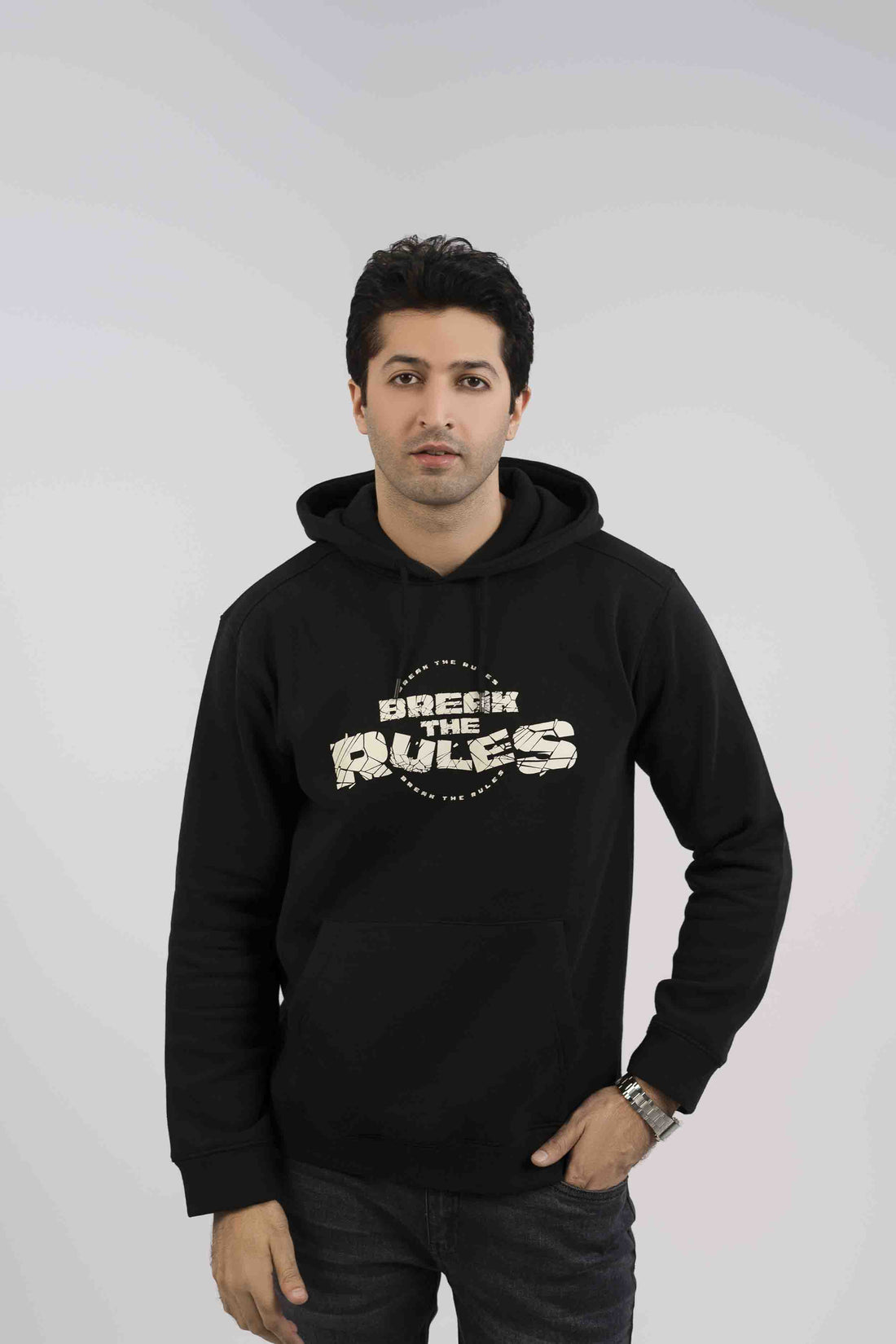 Men Hoodie Black Color With Screen Printing