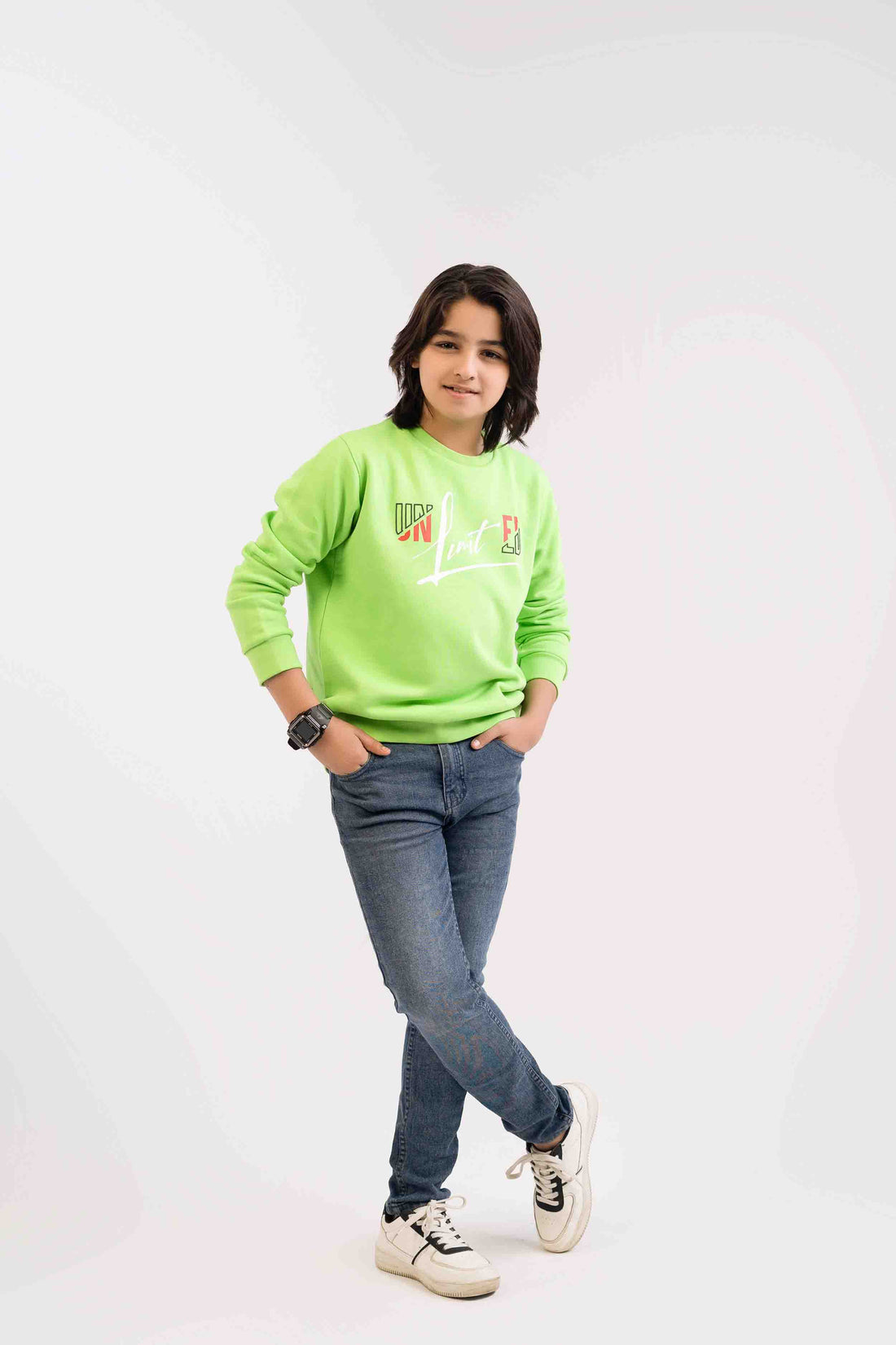 Boys Sweat Shirt Parrot Green Color With Printing