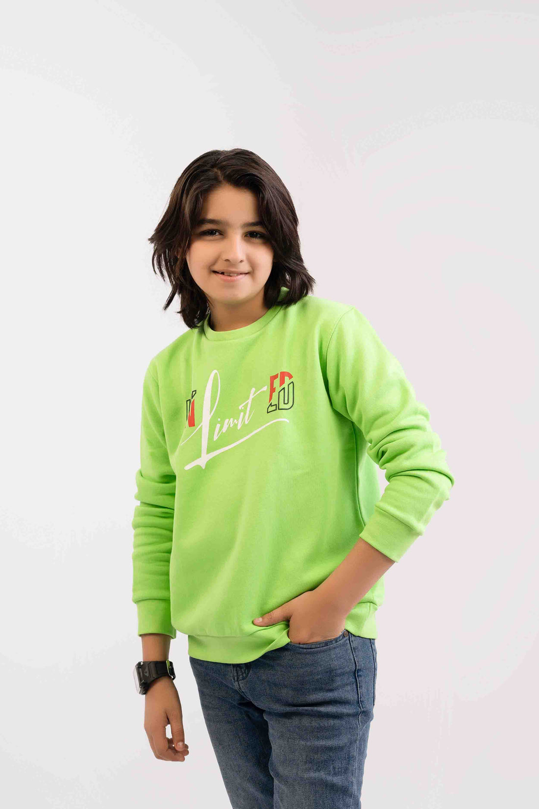 Boys Sweat Shirt Parrot Green Color With Printing