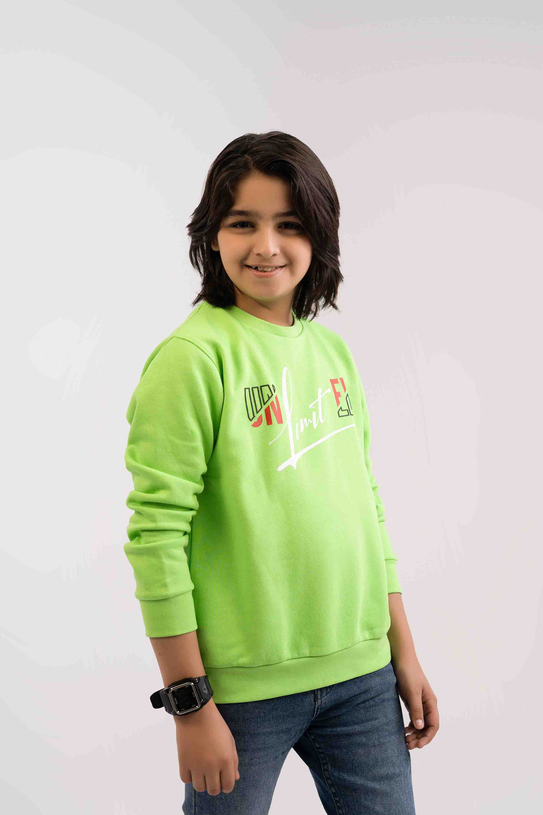 Boys Sweat Shirt Parrot Green Color With Printing