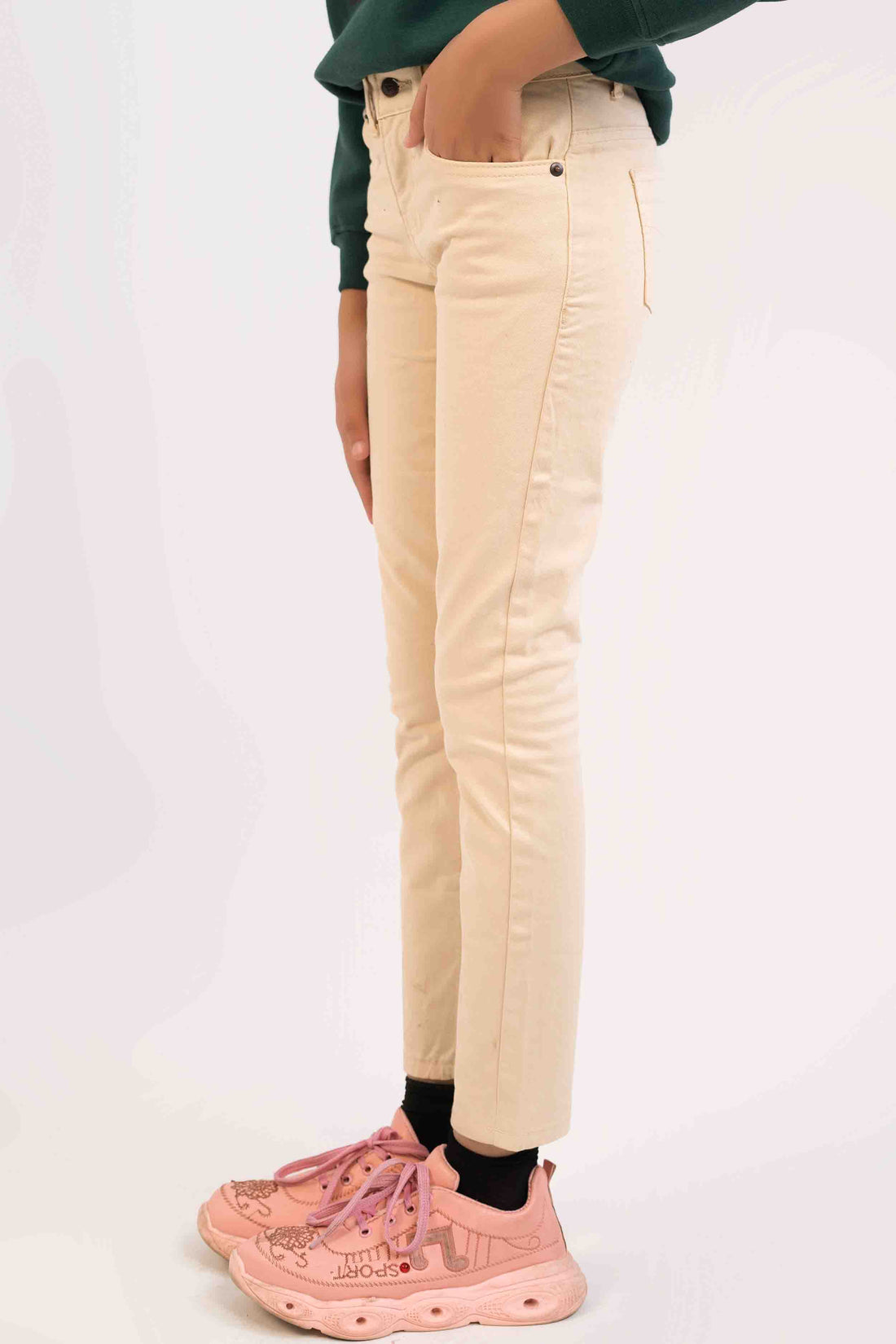 Beige Color Basic Slim Fit Girls Jeans