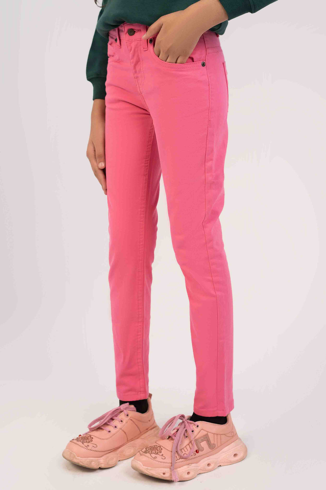 Rose Color Basic Slim Fit Girls Jeans