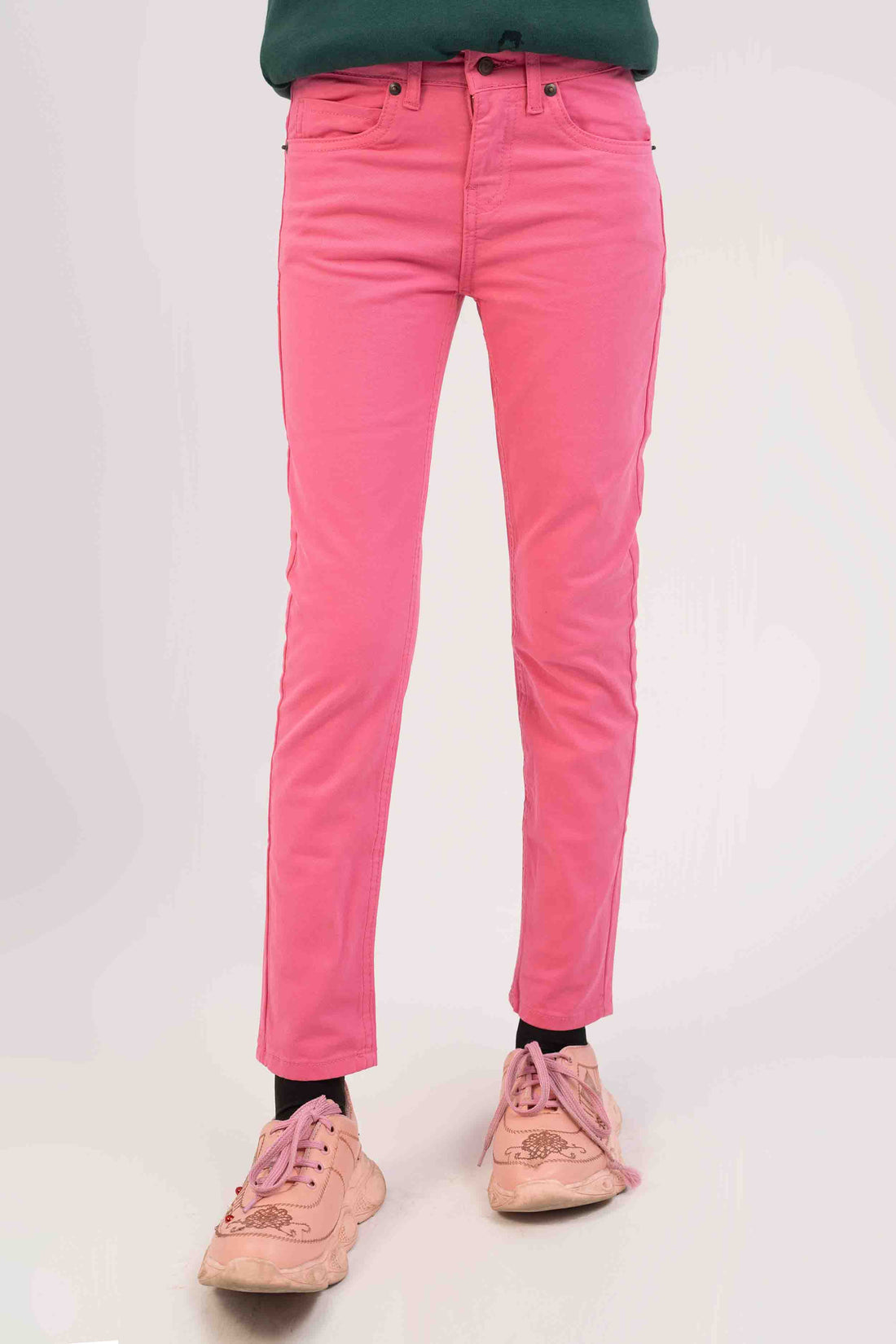 Rose Color Basic Slim Fit Girls Jeans