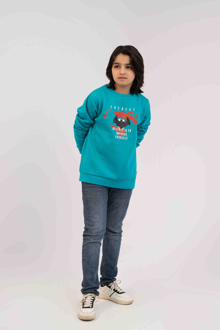 Boys Sweat Shirt Aqua Color With Printing