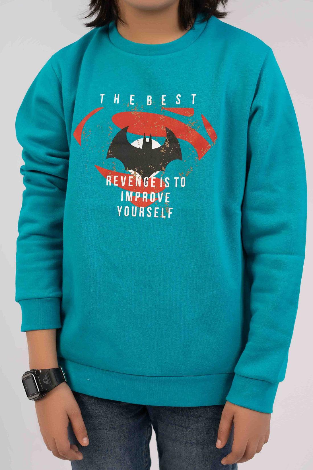 Boys Sweat Shirt Aqua Color With Printing