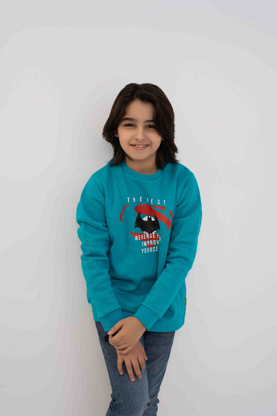 Boys Sweat Shirt Aqua Color With Printing