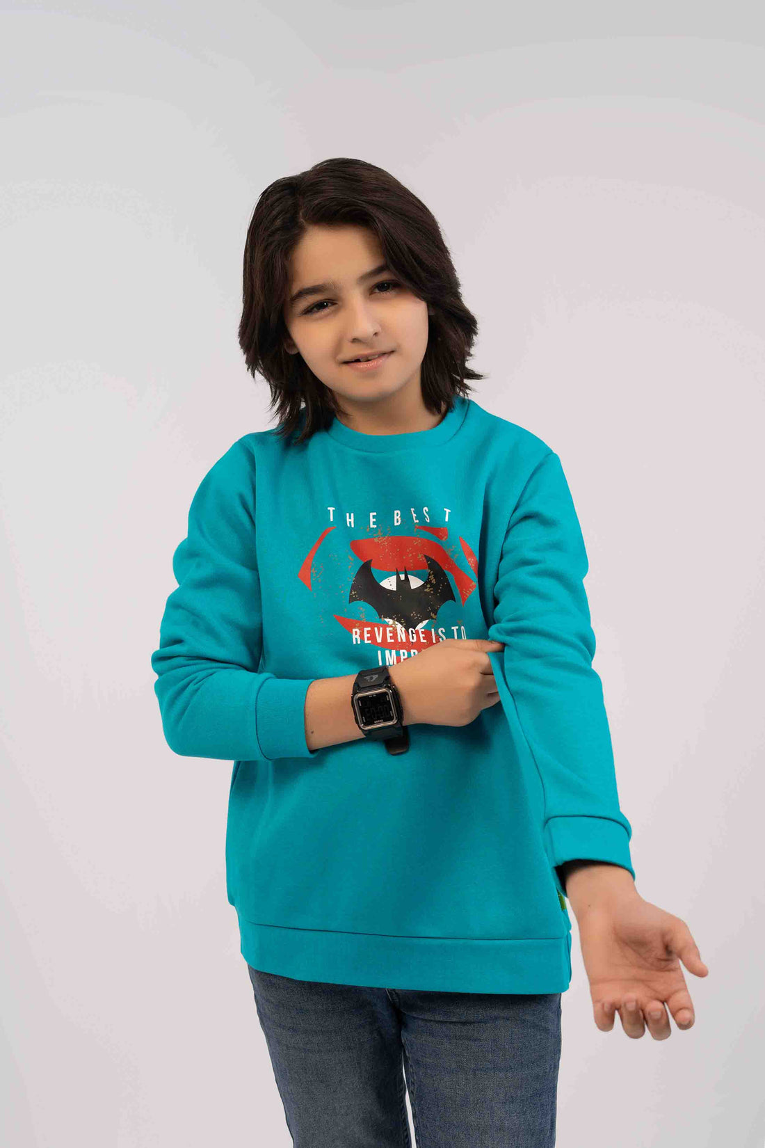 Boys Sweat Shirt Aqua Color With Printing