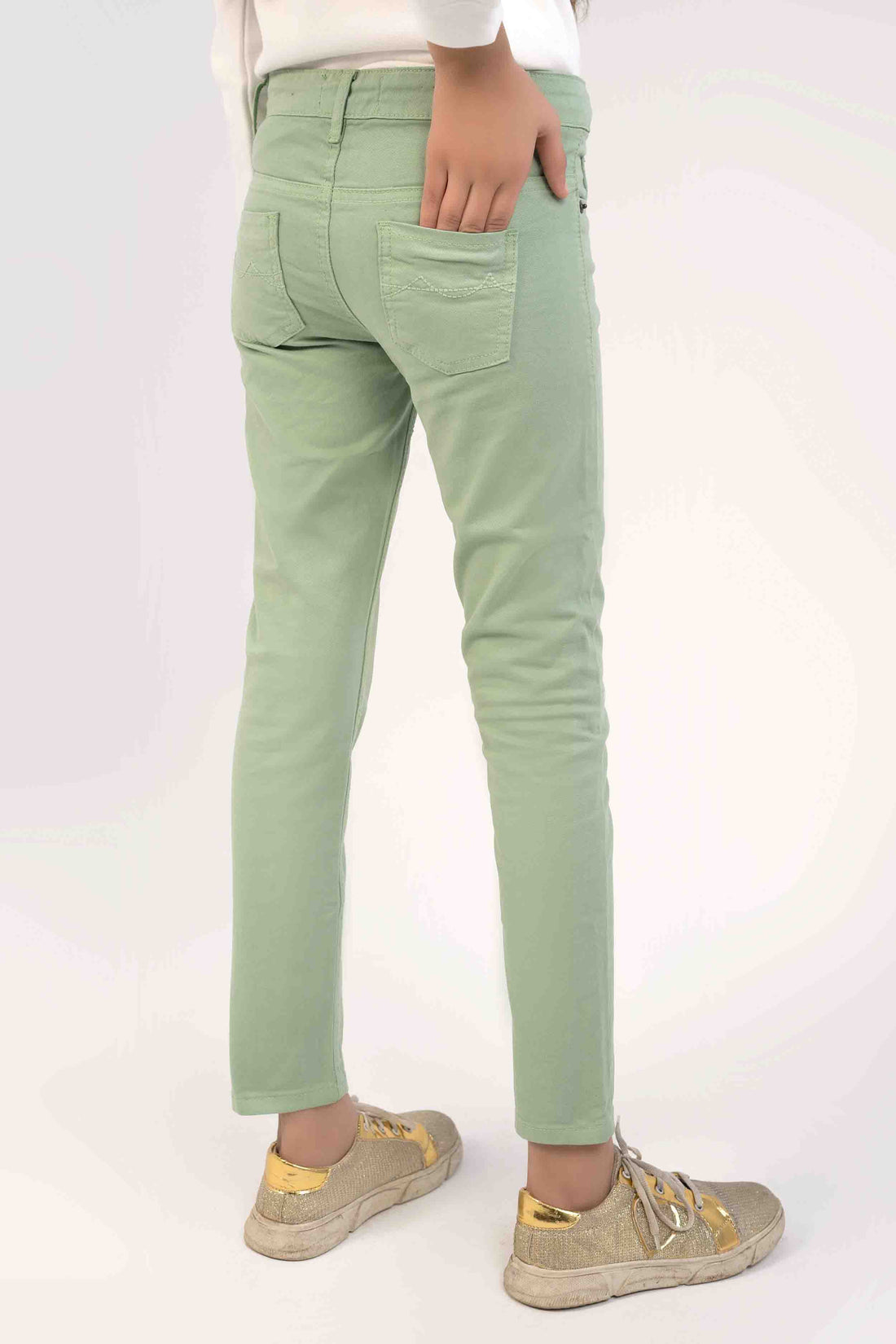 Green Color Basic Slim Fit Girls Jeans