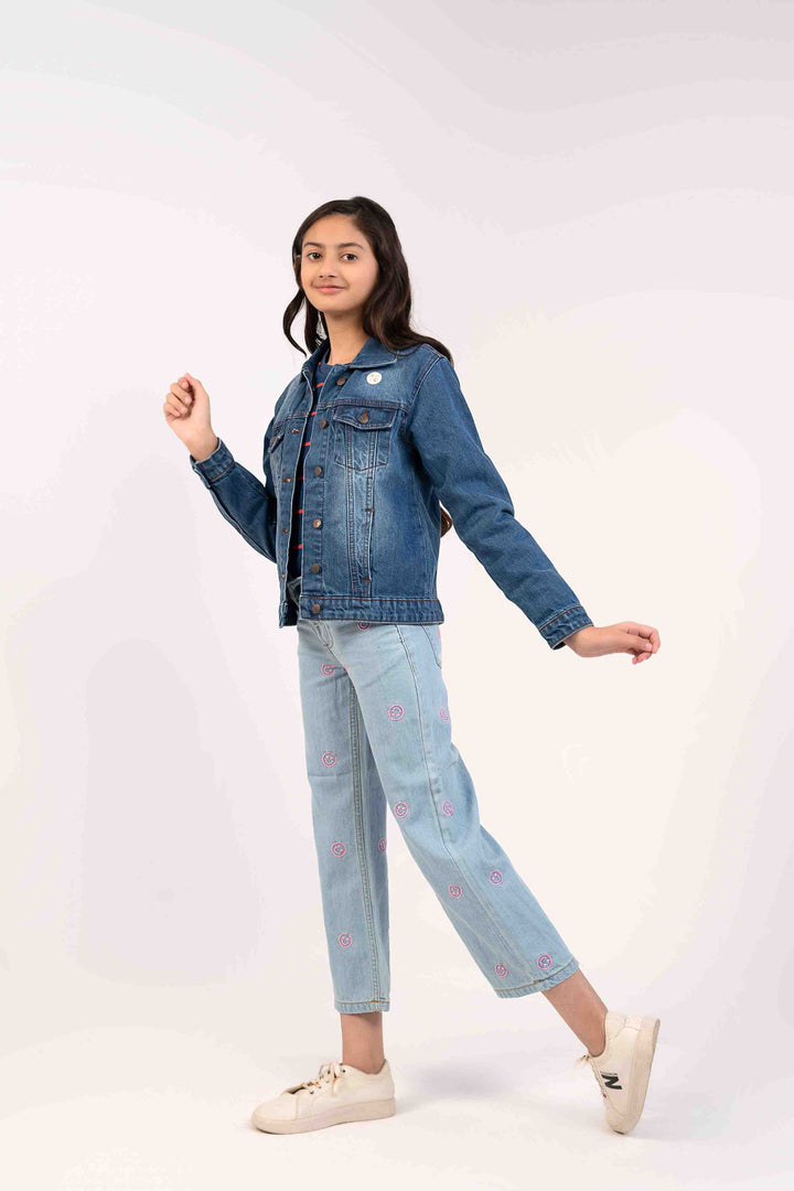 Light Wash Color with Smily Face EMB  Girls Jeans