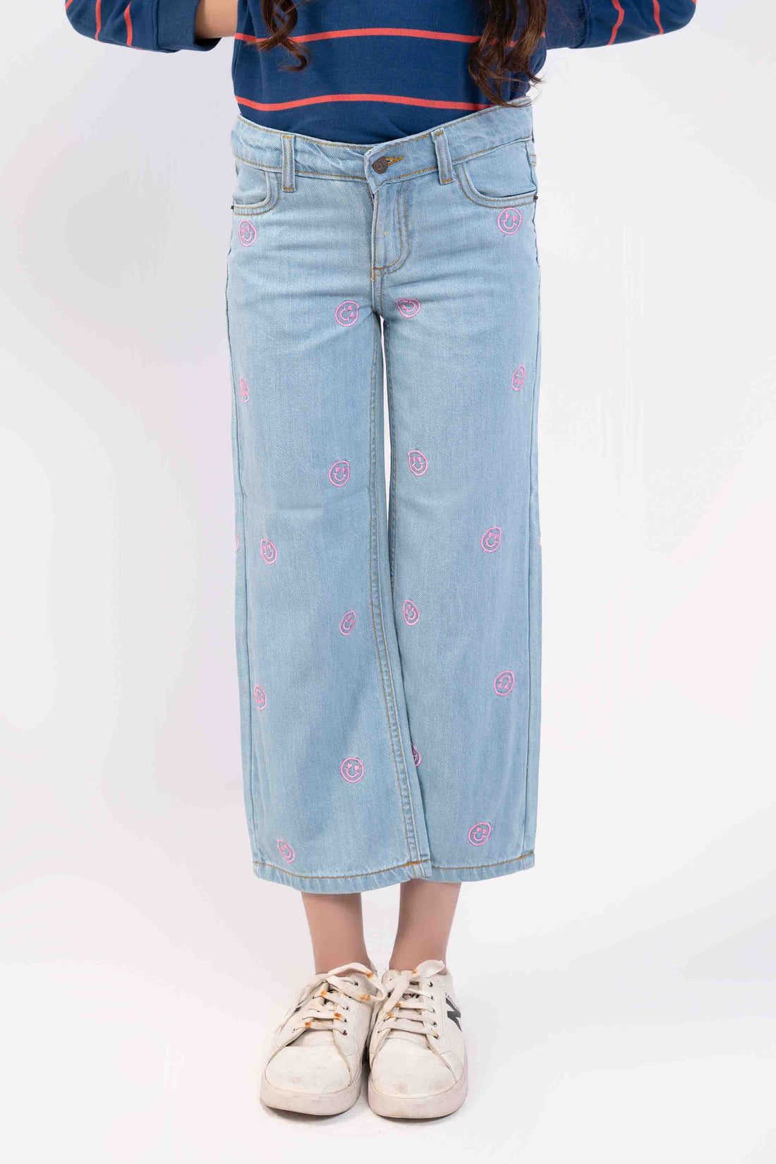 Light Wash Color with Smily Face EMB  Girls Jeans