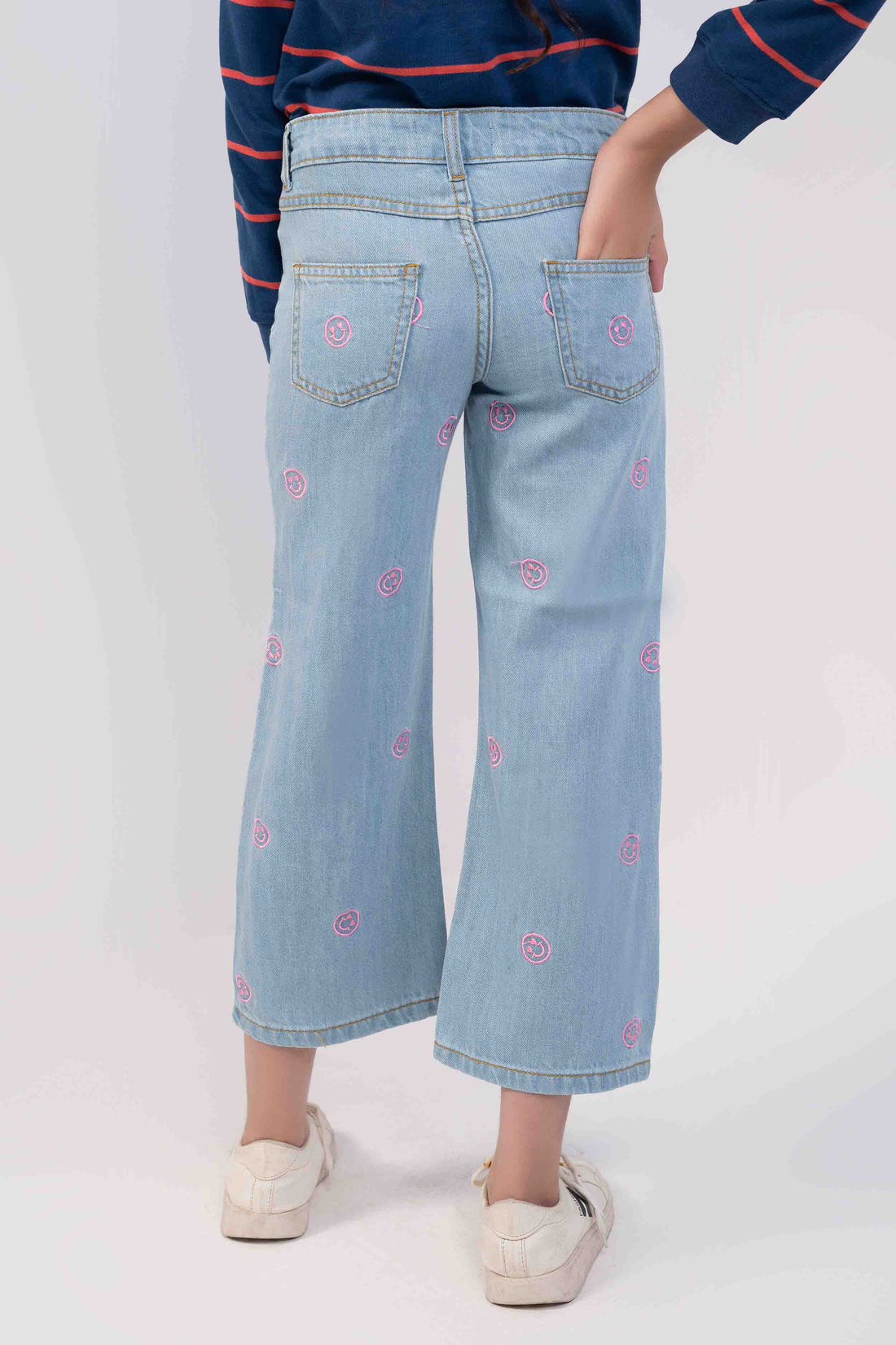 Light Wash Color with Smily Face EMB  Girls Jeans