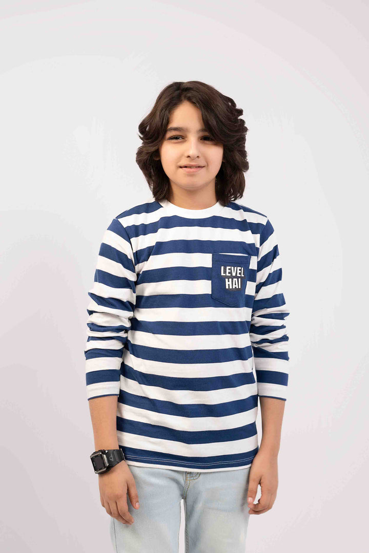 Boys Striper Shirt Navy Color With Pocket