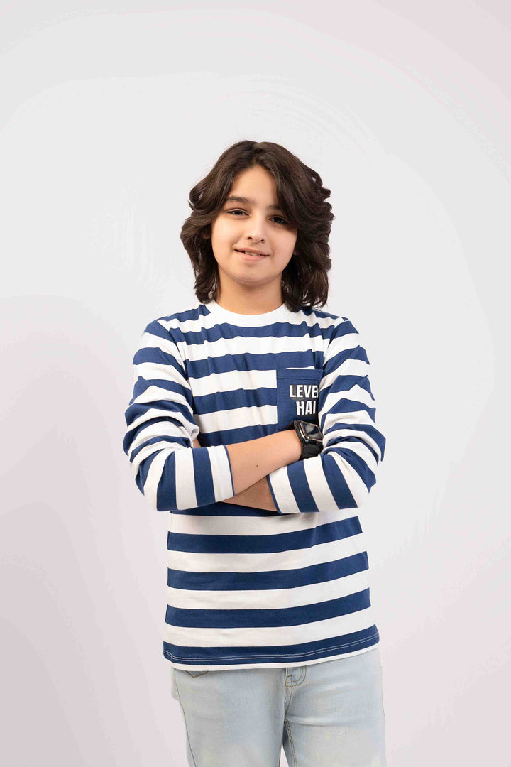 Boys Striper Shirt Navy Color With Pocket