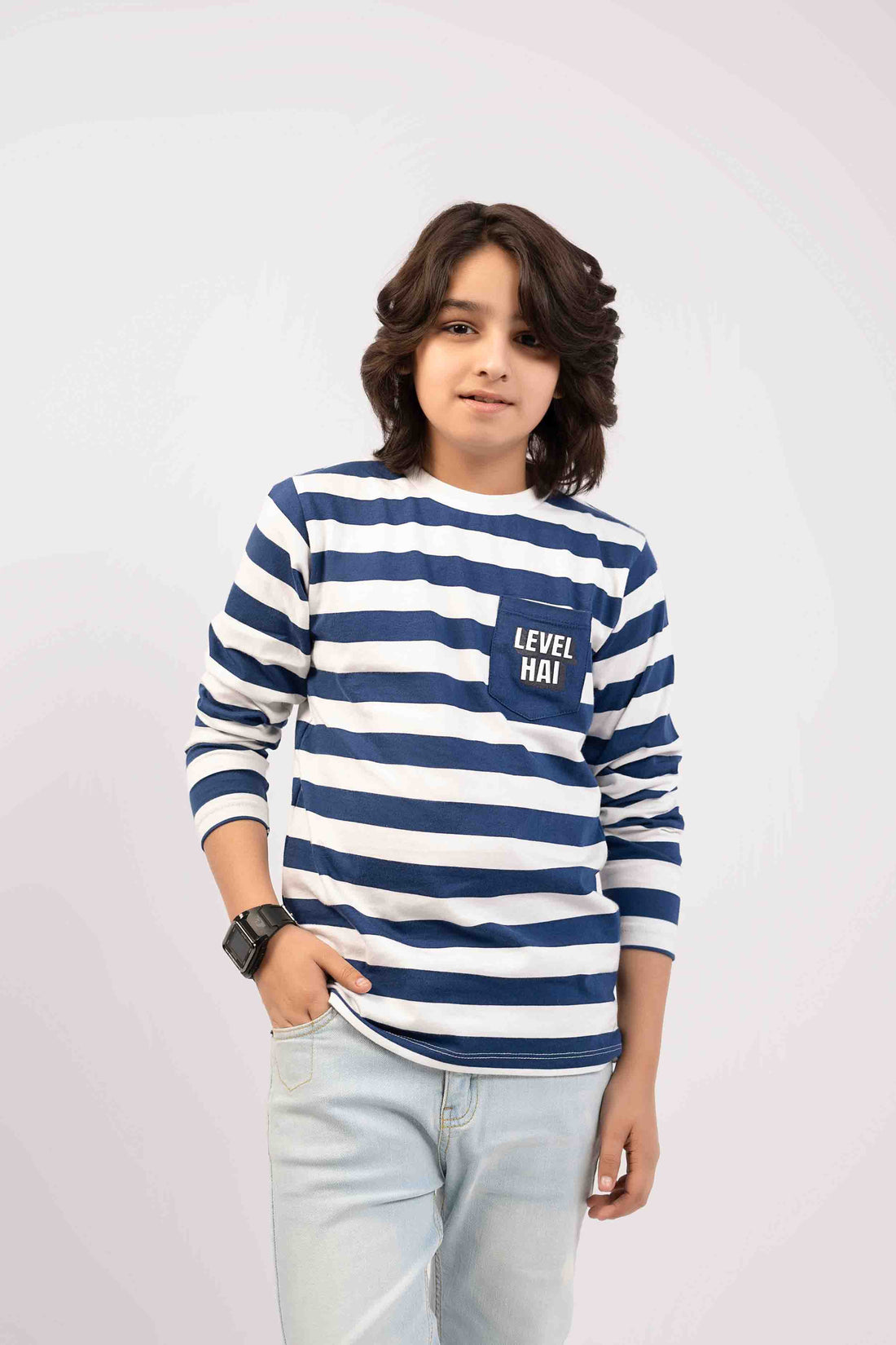 Boys Striper Shirt Navy Color With Pocket