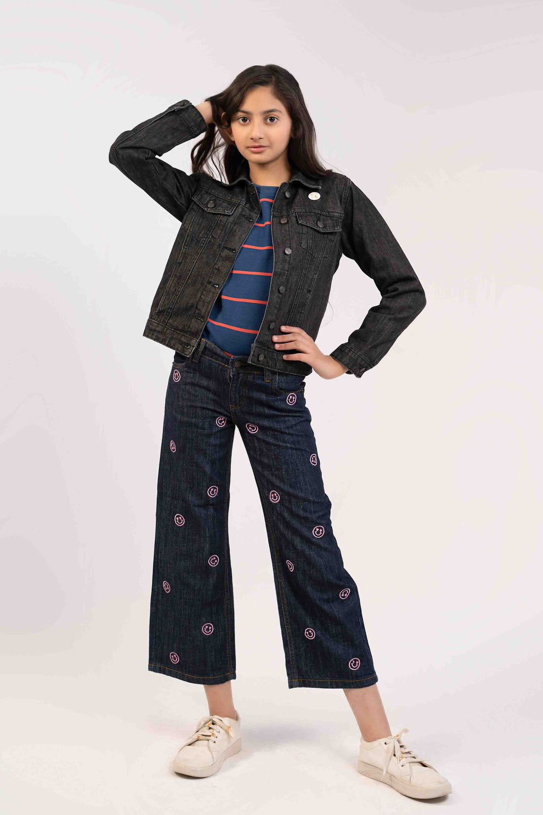 Dark Wash Color with Smily Face EMB  Girls Jeans