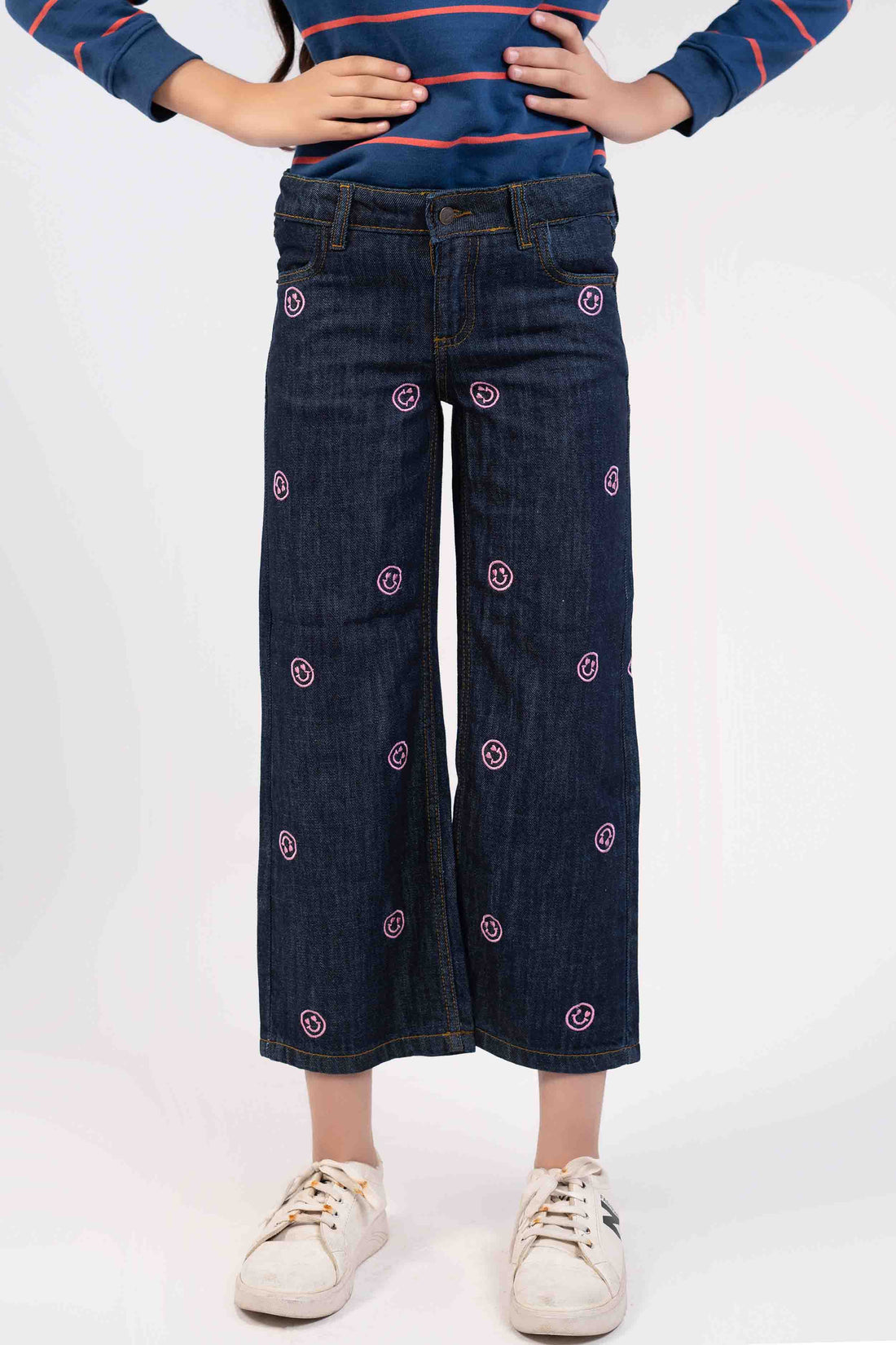 Dark Wash Color with Smily Face EMB  Girls Jeans