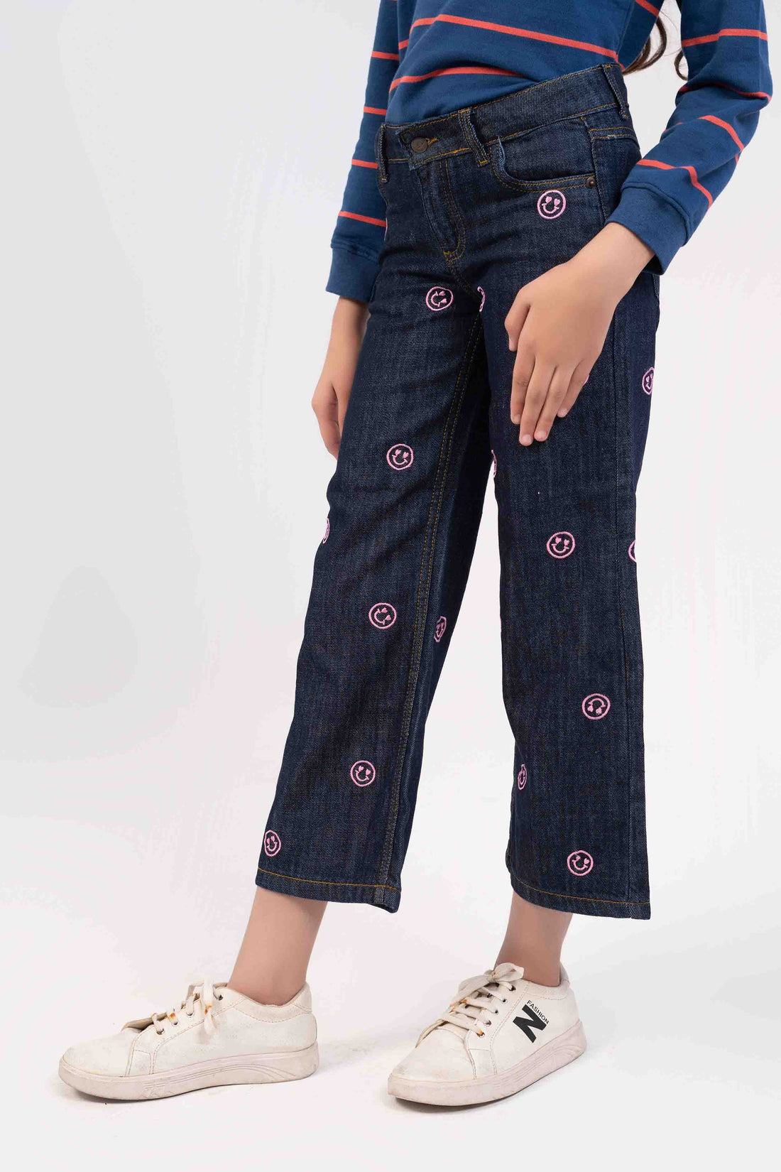 Dark Wash Color with Smily Face EMB  Girls Jeans