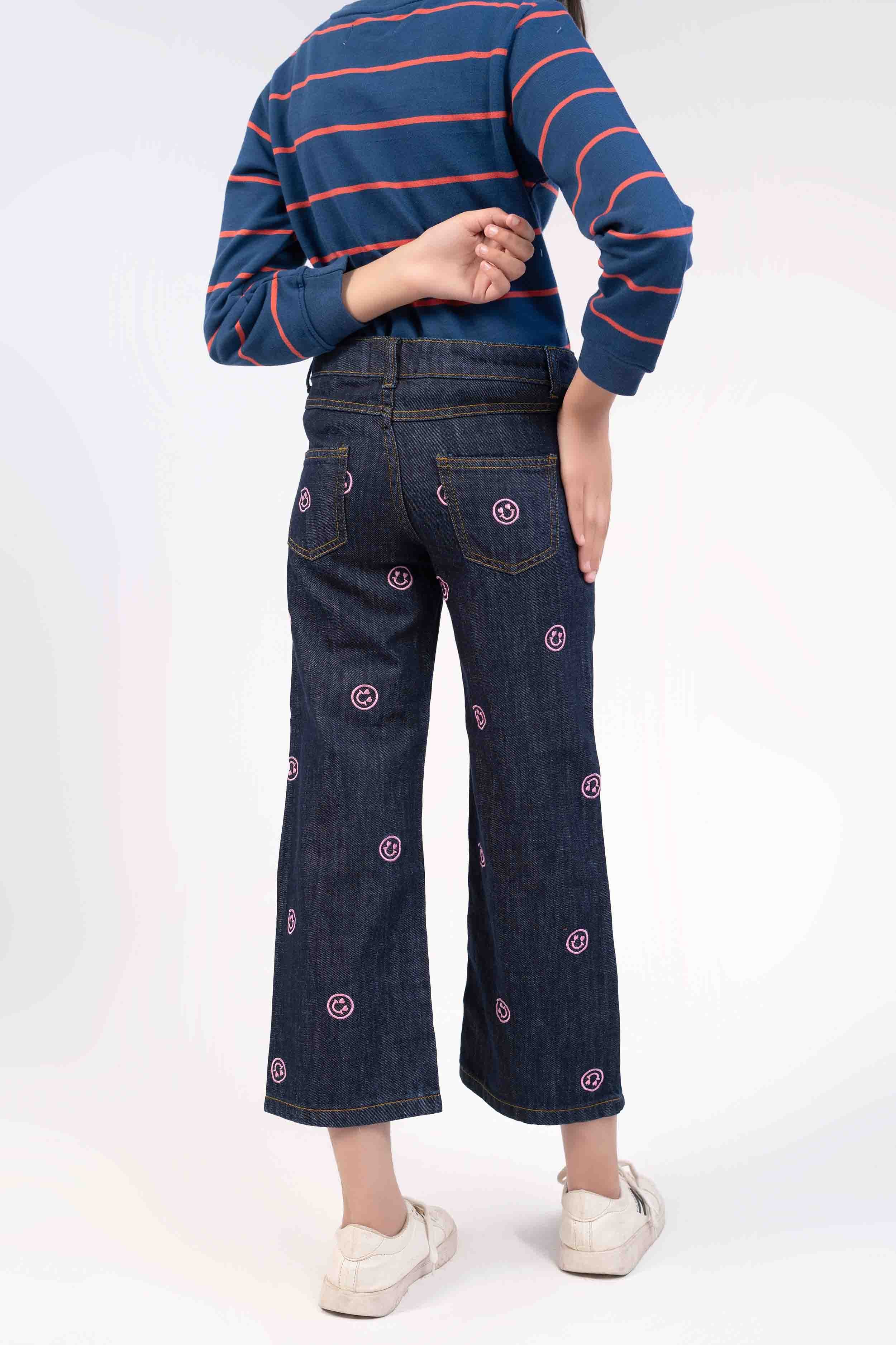 Dark Wash Color with Smily Face EMB  Girls Jeans
