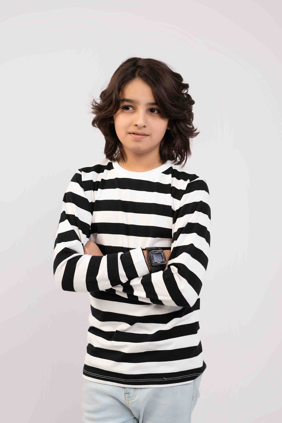 Boys Shirt Striper Black Color Full Sleeves