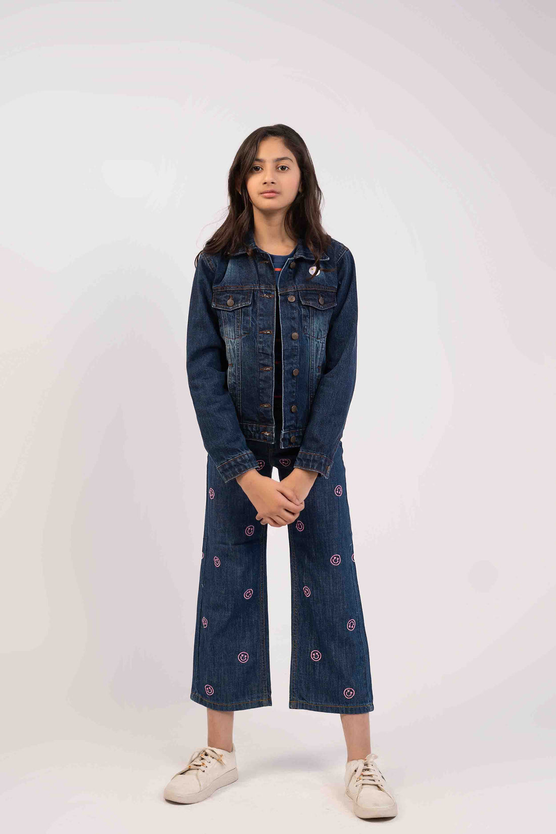 Medium Wash Color with Smily Face EMB  Girls Jeans