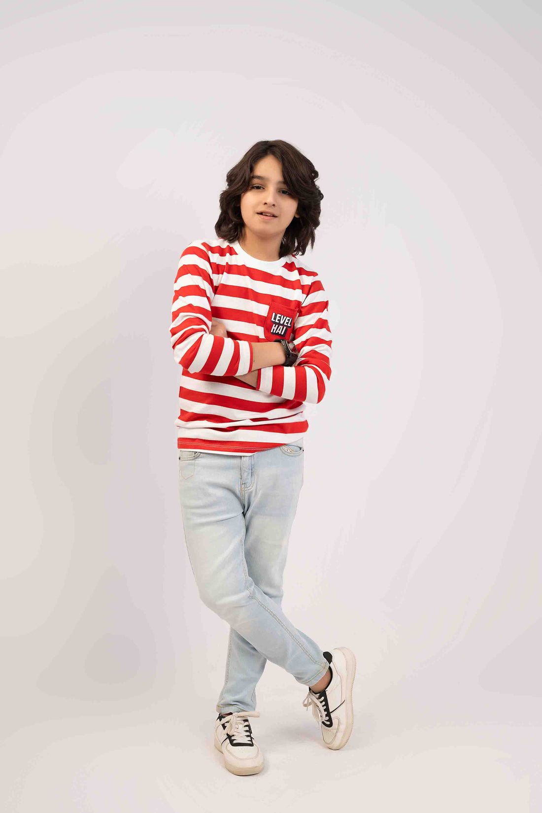 Boys Striper Shirt Red Color With Pocket