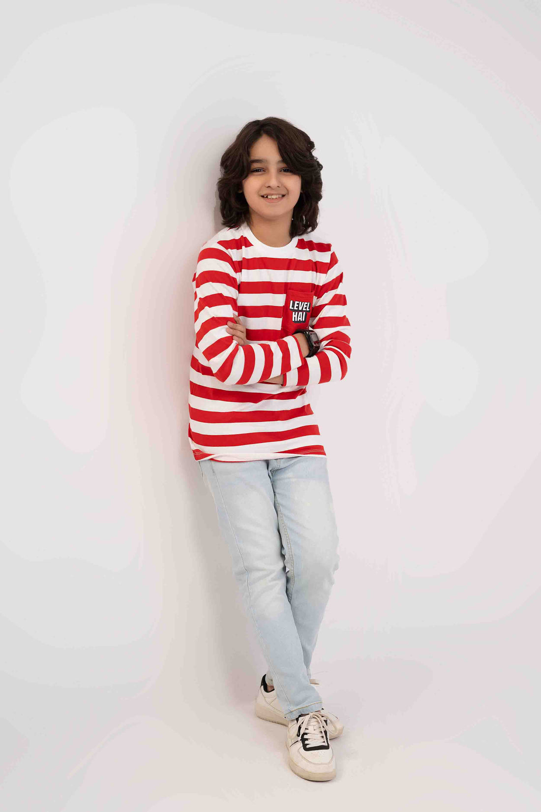 Boys Striper Shirt Red Color With Pocket