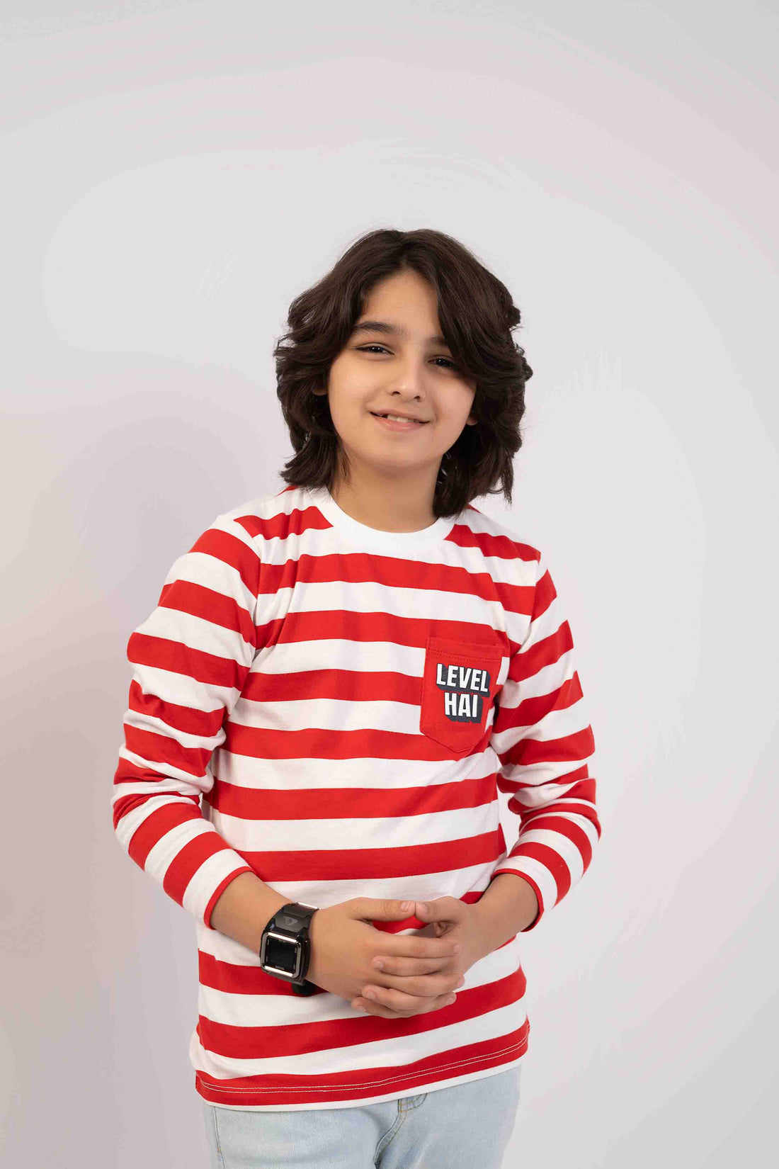 Boys Striper Shirt Red Color With Pocket