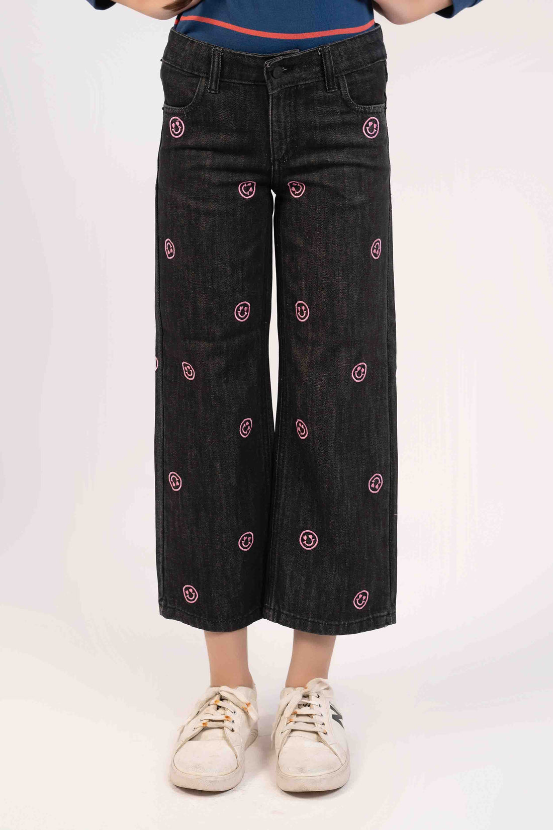 Black Wash Color with Smily Face EMB  Girls Jeans