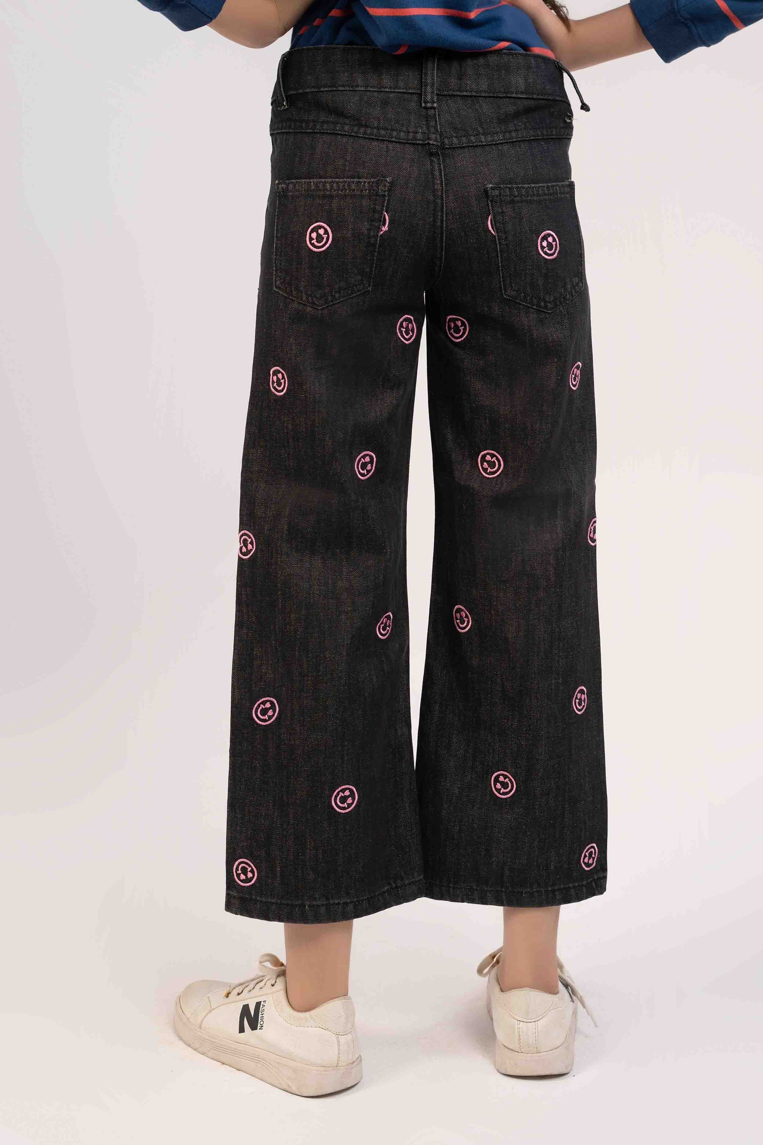Black Wash Color with Smily Face EMB  Girls Jeans