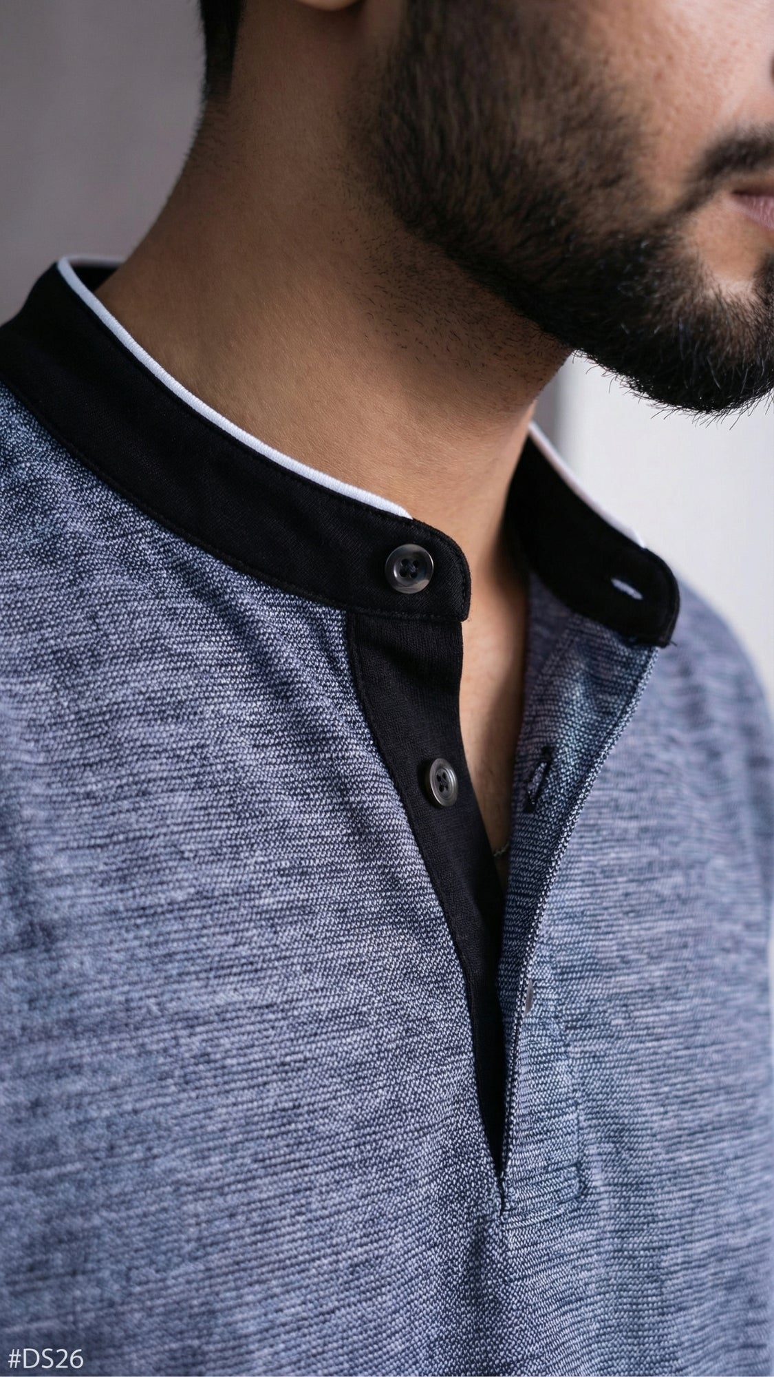 Jacquard Fabric Polo with Ban Collar