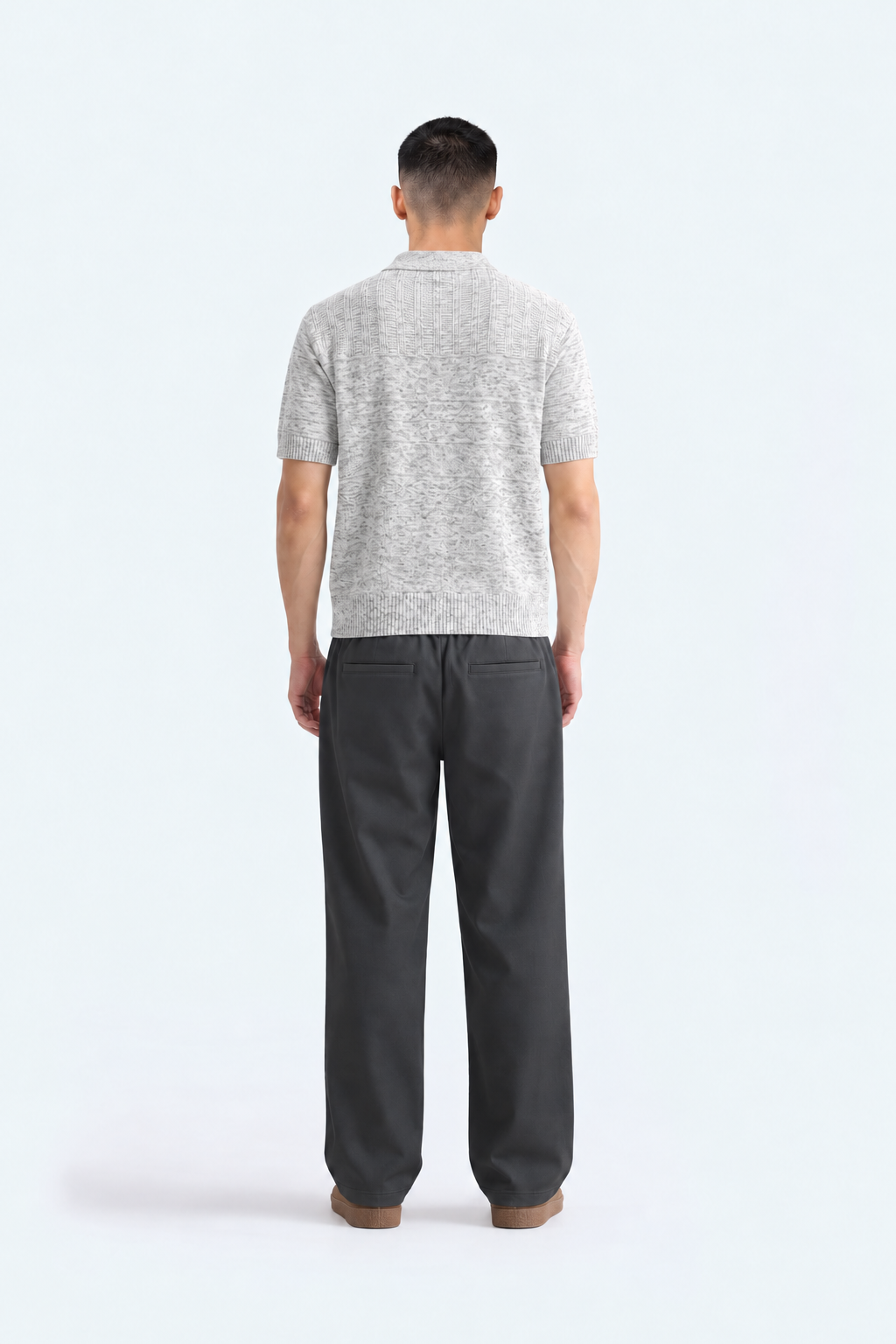 Men’s Marled Textured Knit Polo – Light Grey
